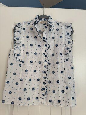 Sezane, Caro Shirt in Blue Embroidery, Size 6